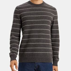 Theory Haider Women's Charcoal and White Striped Cashmere Crewneck Sweater